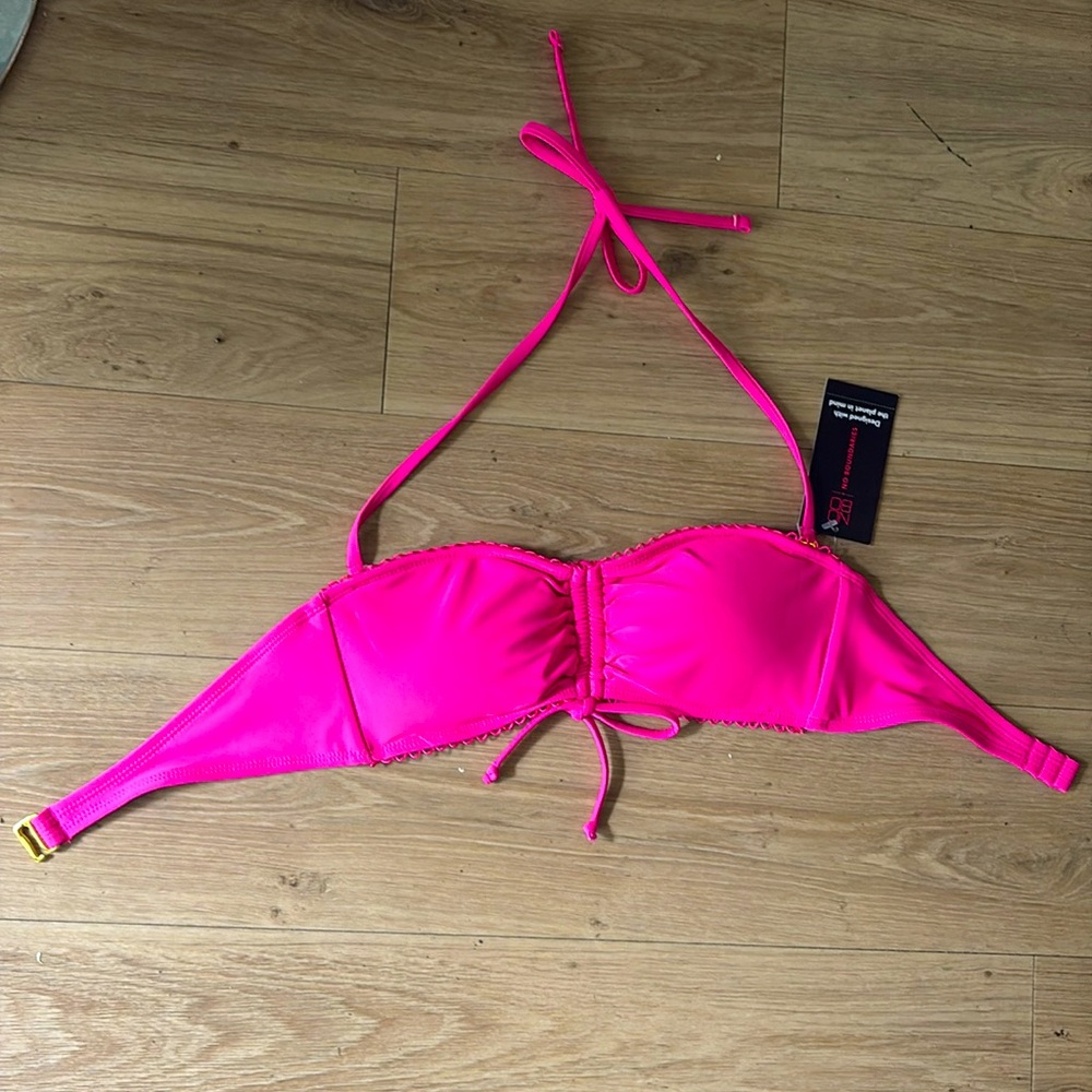 Pink Ruched Bandeau Swim Suit Top
